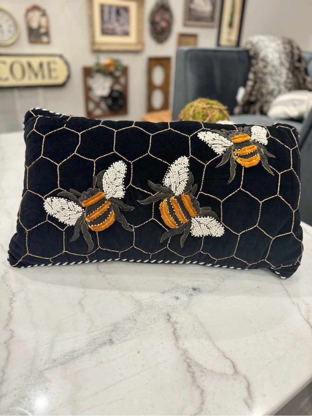 MacKenzie-Childs Bumble Bee Lumbar Pillow